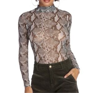 EUC Snake Bodysuit Sheer Long Sleeve Top Stretchy Size Small